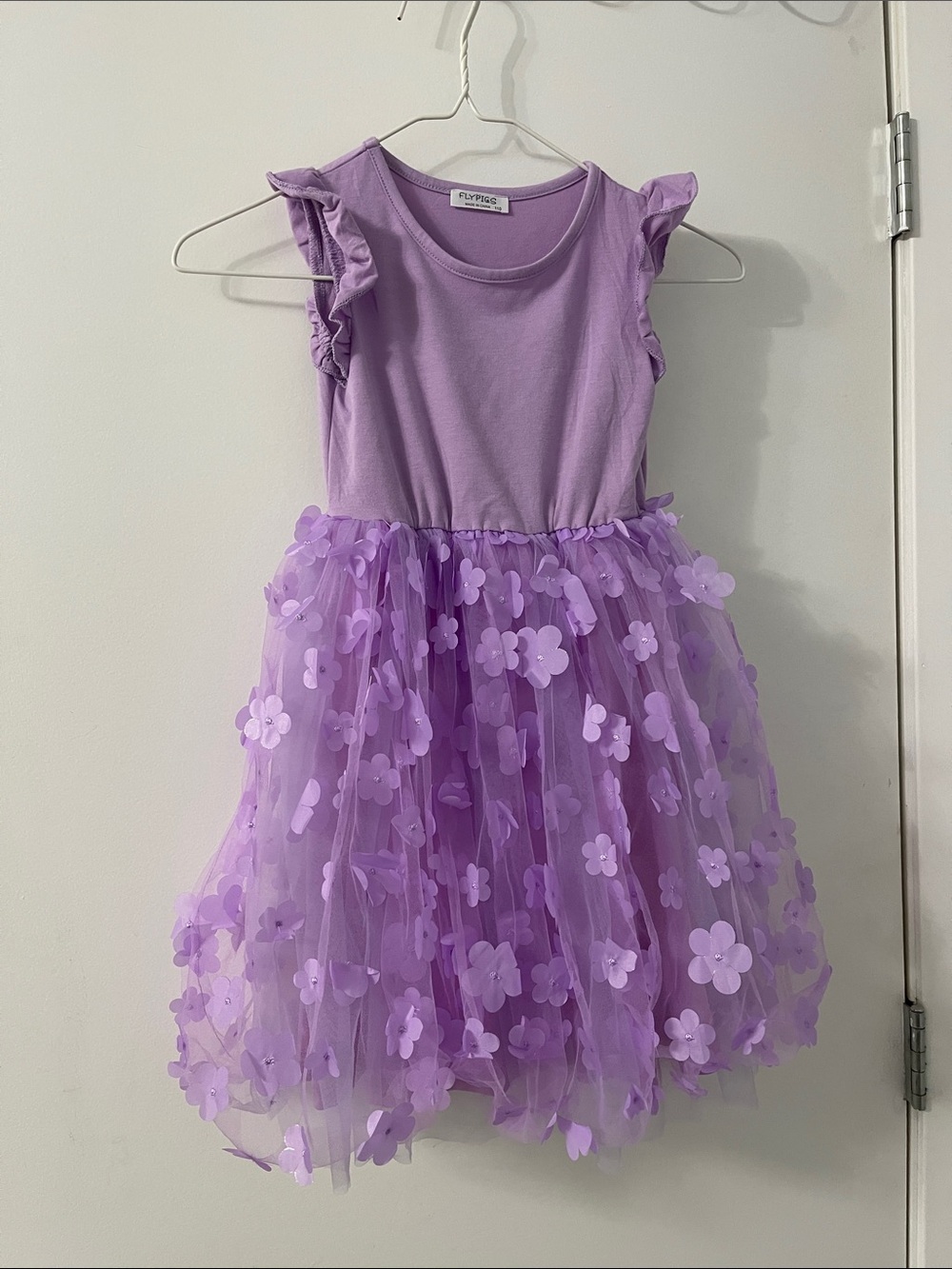 Lilac Floral Tulle Party Dress for Girls